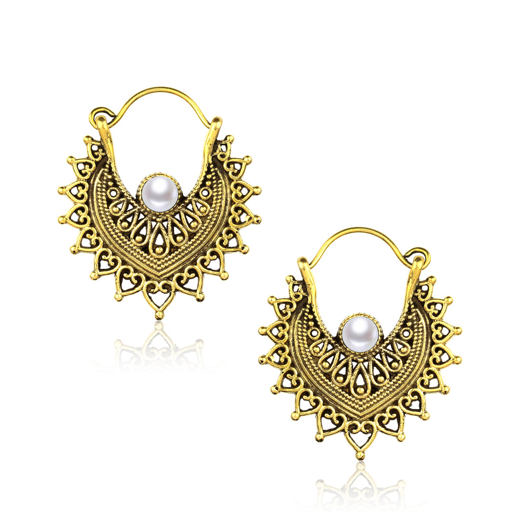 Anting kuningan dengan batu turquoise atau batu onyx hitam, Brass Earring with Stone