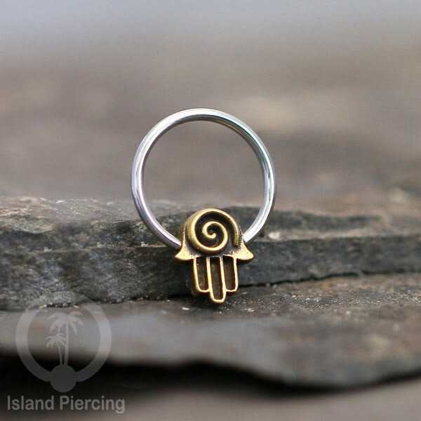 Tindik Stainless Piercing BCR dengan Liontin Kuningan Buddha, Ganesh, Kunci dan Jamur
