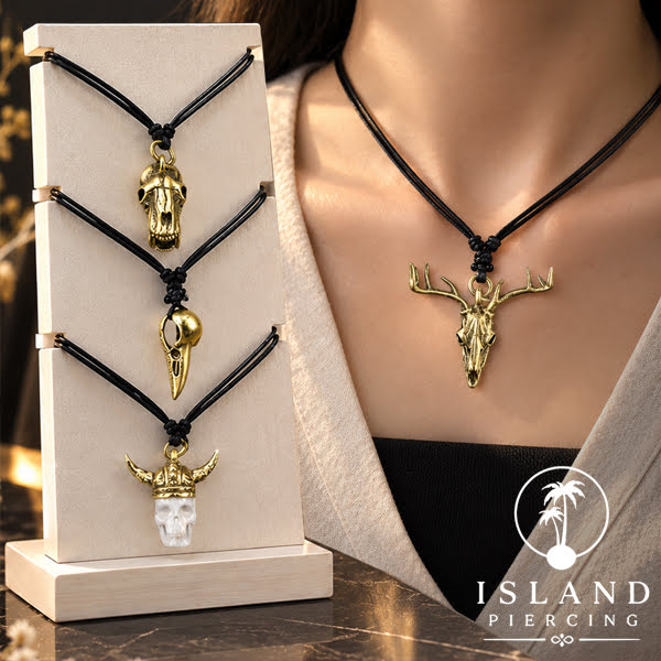 Kalung Liontin Kuningan motif Tengkorak Brass Pendant Necklace Skull designs