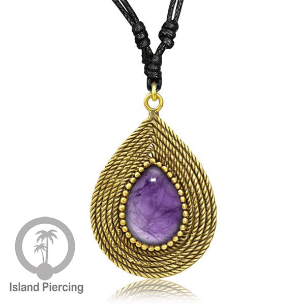 Kalung Liontin Kuningan dengan Batu Asli Brass Pendant Necklace with Semi precious stone