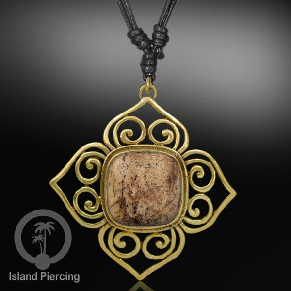 Kalung Liontin Kuningan dengan Batu Asli Brass Pendant Necklace with Semi precious stone