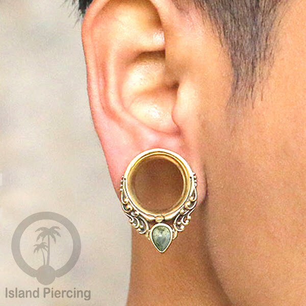 Brass Ear-plug Tindik Plug kuningan dengan batu zirconia dan kerang Abalone ukuran 8-25mm