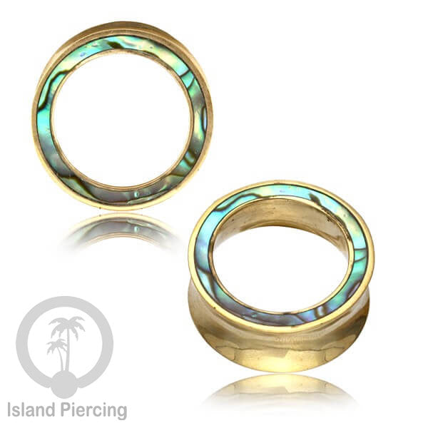 Brass Ear-Tunnel Tindik Plug kuningan polos dan dengan epoxy Hitam dan Turquoise ukuran 8-25mm