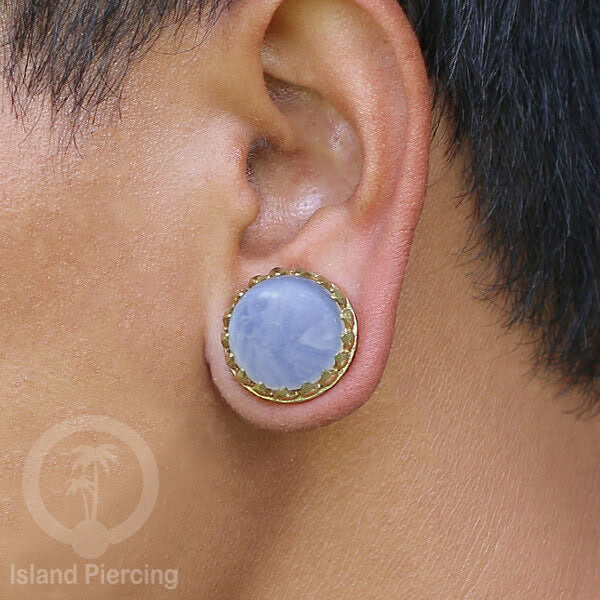 Brass Ear-Plug Tindik Anting kuningan besar dengan batu asli ukuran 6-20mm