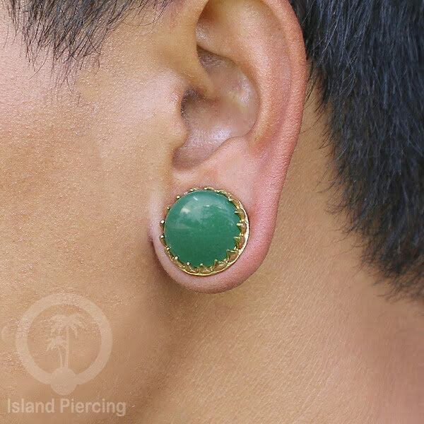 Brass Ear-Plug Tindik Anting kuningan besar dengan batu asli banyak pilihan ukuran 6-20mm