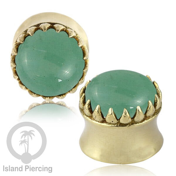 Brass Ear-Plug Tindik Anting kuningan besar dengan batu asli banyak pilihan ukuran 6-20mm