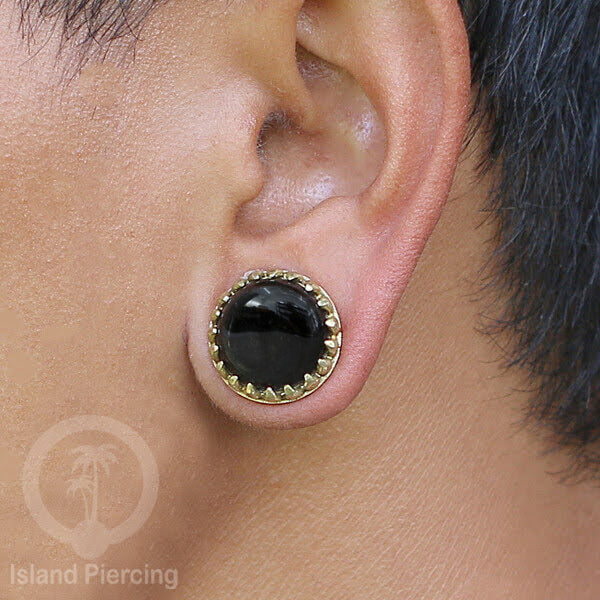 Brass Ear-Plug Tindik Anting kuningan besar dengan batu asli banyak pilihan ukuran 6-20mm