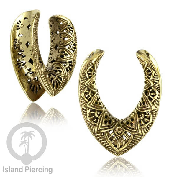 Decorated Brass Ear-Saddles Tindik Plug kuningan dekorasi yang unik ukuran 8-25mm