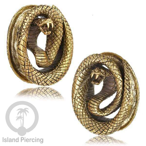 Brass Ear-plug model Tindik Kuningan plug Gothic motif Tengkorak, Salip, Pentagram & Ular