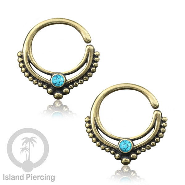 Septum piercing dan Tindik anting kuningan dengan batu, Daith, Helix dan Tragus Piercing
