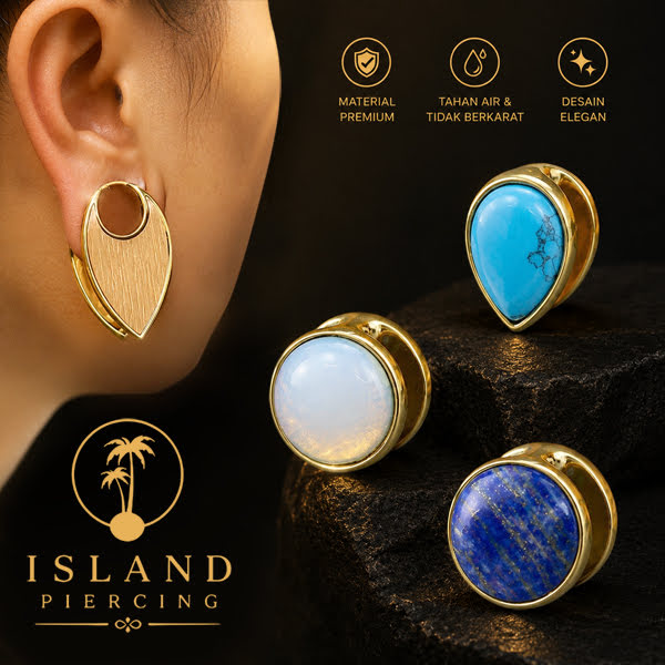 Brass Body Piercing Ear-weight Perhiasan Tindik Kuningan dengan batu asli