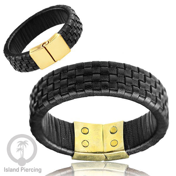 Gelang Tangan Kulit Anyaman dengan Kuningan buatan pakai tangan dari bahan berkualitas