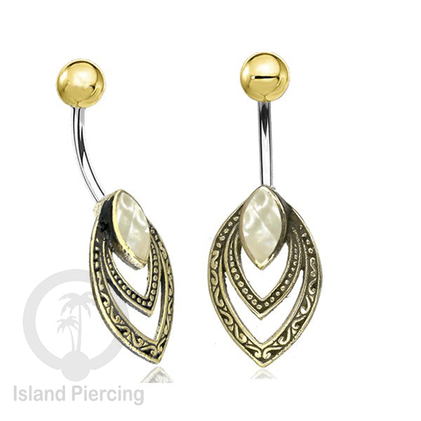 Anting Pusar/Navel Bar Piercing Jewelry Kerang Laut Asli