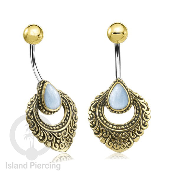 Anting Pusar/Navel Bar Piercing Jewelry Kerang Laut Asli