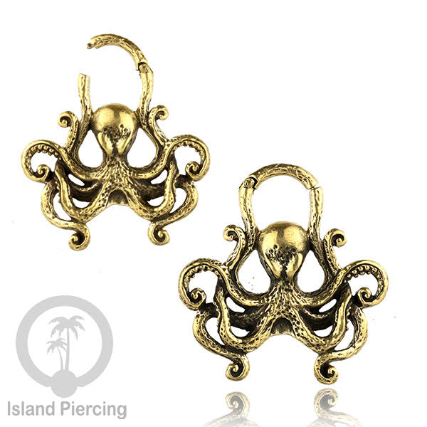 Tindik Ear-clicker Kuningan, motif Ganja, Jamur, Gurita dan Lebah. Brass Body Piercing Jewelry