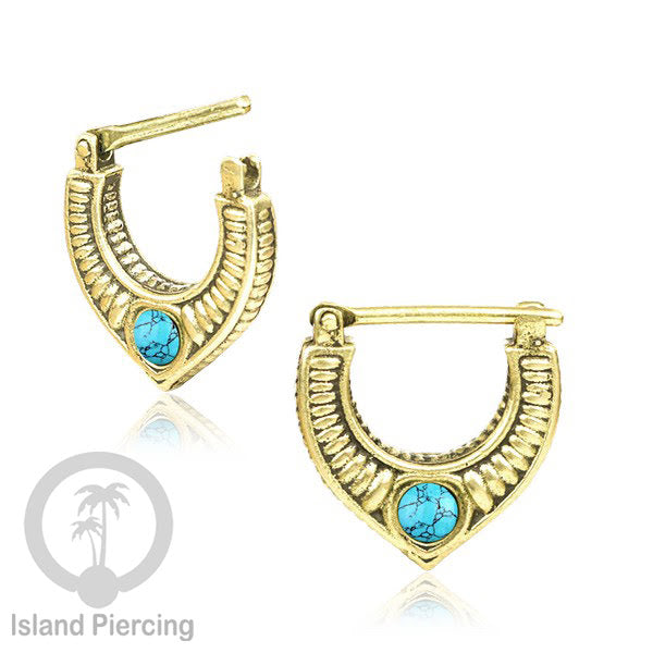 Piercing Brass Clickers Tindik Septum dan Anting Telinga Kuningan dengan Batu asli.