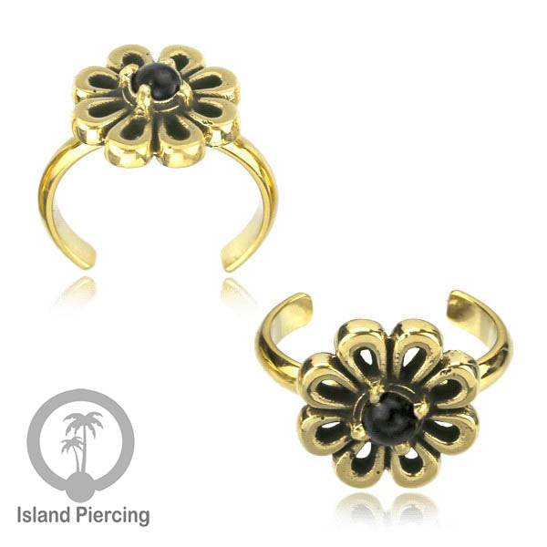 Cin-cin jari kaki Kuningan dengan Batu Onyx Hitam Brass Toe Rings with Black Onyx