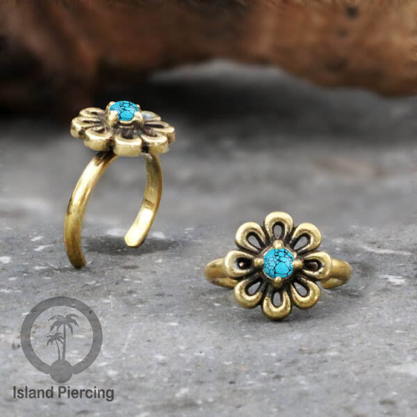 Cin-cin jari kaki Kuningan dengan Batu Turquoise Brass Toe Rings with Turquoise