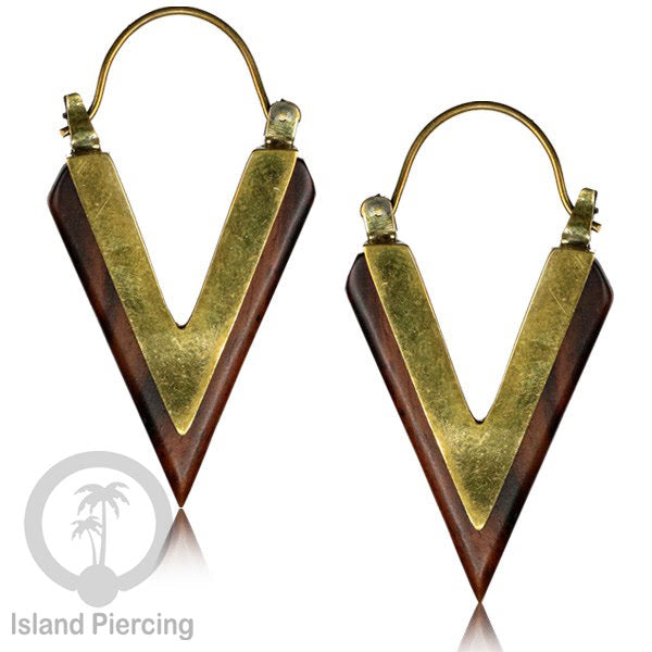 Anting Kuningan dengan kayu Sono Desain polos, Wood & Brass Earring