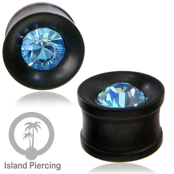 Plug Asli Kayu Arang yang hitam dengan pilihan kristal Ziconia yang warna-warni