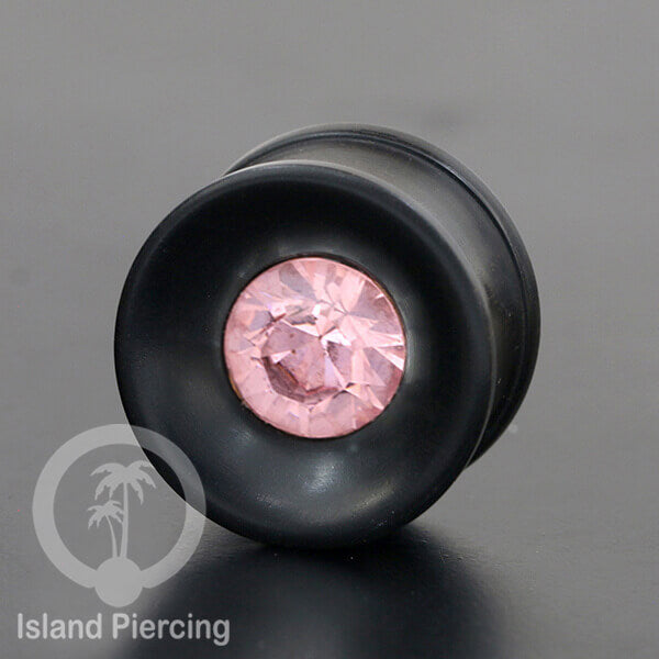Plug Asli Kayu Arang yang hitam dengan pilihan kristal Ziconia yang warna-warni