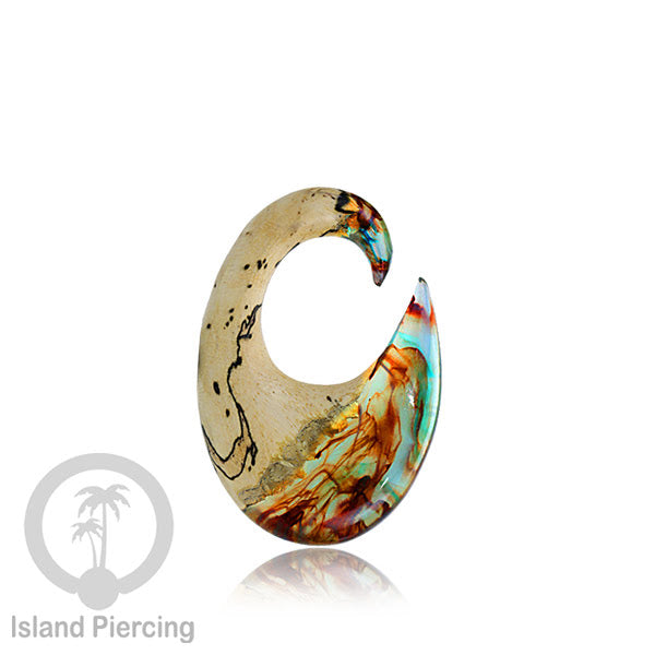 Tindik Anting Piercing Epoxy dan Kayu Ear-weight motif ukiran kayu dan resin warna-warni