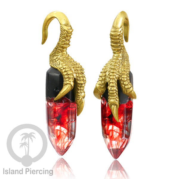 Tindik Anting Piercing Epoxy, Kayu dan Kuningan Ear-weight motif Cakar dan Kotak