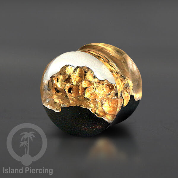 Tindik Ear-plug Piercing dari kayu ukiran tangan kombinasi resin warna warni