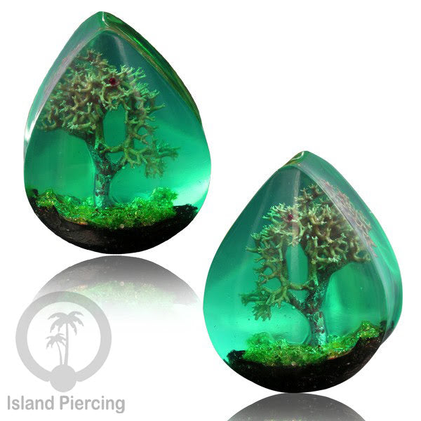 Tindik Ear-plug Piercing bentuk tetes dari kayu ukiran tangan banyak motif unik