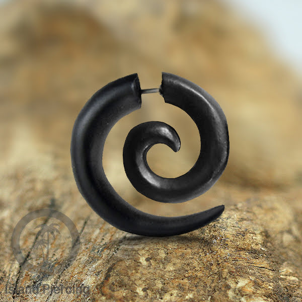 Wood Piercing push system Anting Tindik kayu warna Hitam model spiral sistem push