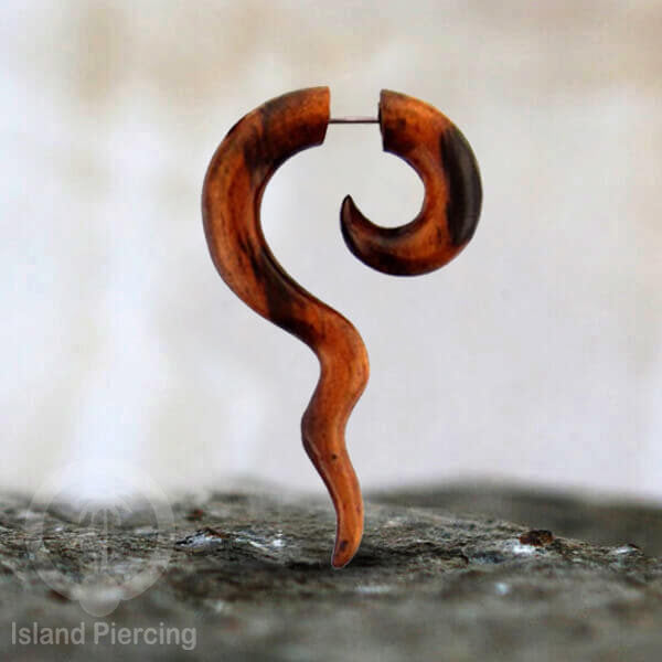 Wood Piercing push system Anting Tindik kayu warna natural model spiral sistem push