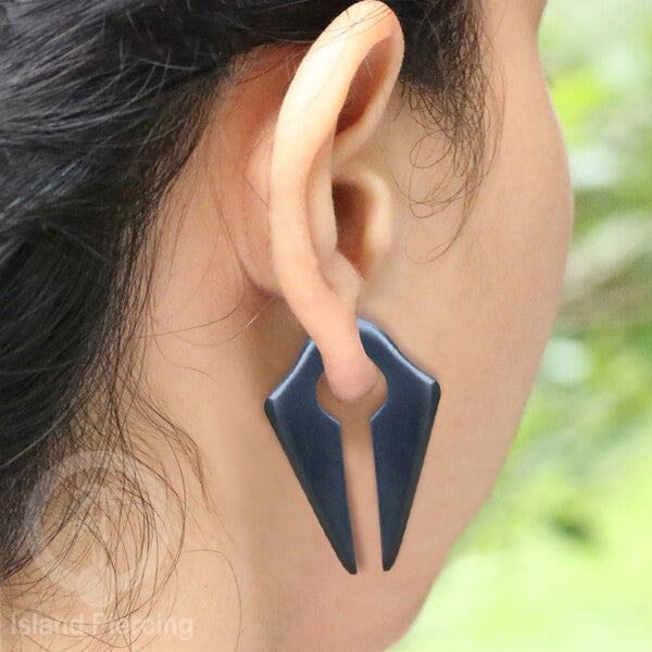 Fake wood piercing, Tindik palsu, Model Kayu Sono warna hitam Sistem Push, untuk semua lubang telinga