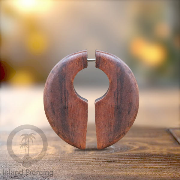 Fake wood piercing, Tindik palsu, Model Kayu Sono warna natural Sistem Push, untuk semua lubang kuping