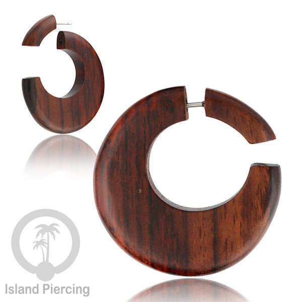 Fake wood piercing, Tindik palsu, Model Kayu Sono warna natural Sistem Push, untuk semua lubang kuping
