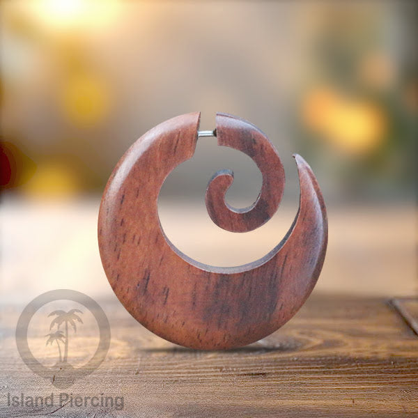 Fake wood piercing, Tindik palsu, Model Kayu Sono warna natural Sistem Push, untuk semua lubang kuping