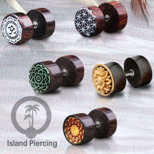 Fake Wood Plugs, Anting Plug kayu ukiran tangan yang sistem mur bisa pakai semua telinga