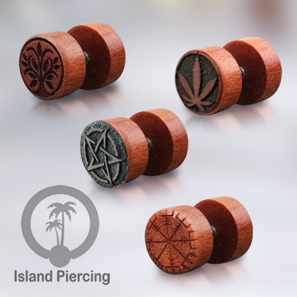 Fake Wood Piercing, Anting Plug kayu sistem push dari kayu Sawo banyak variasi