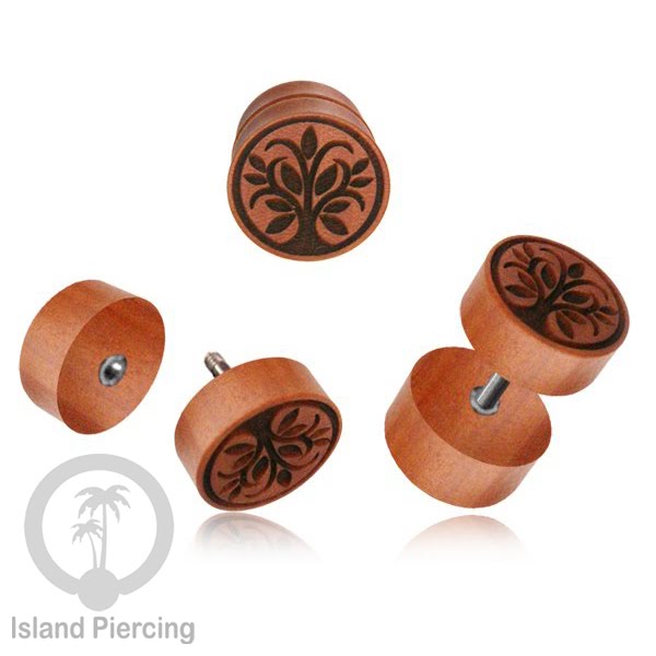 Fake Wood Piercing, Anting Plug kayu sistem push dari kayu Sawo banyak variasi