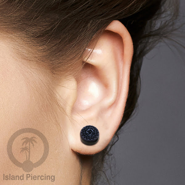 Pilihan Anting TIndik plug kayu sistem push cocok lubang telinga normal, fake wood plug