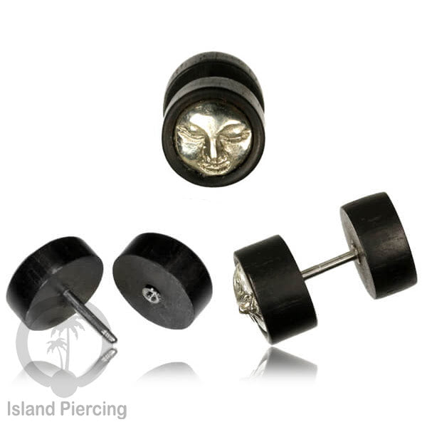 Pilihan Anting TIndik plug kayu sistem push cocok lubang telinga normal, fake wood plug