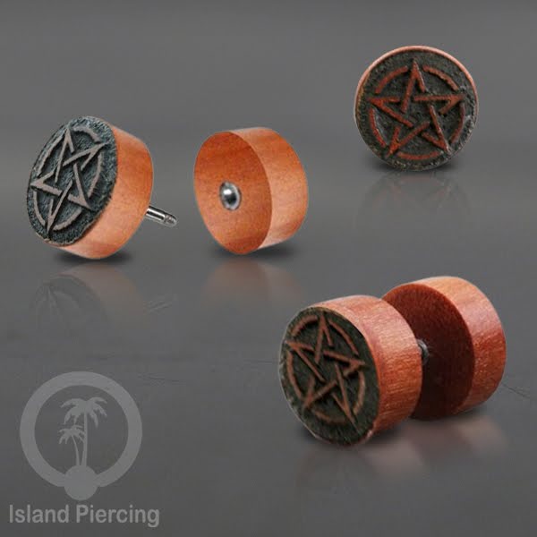 Fake Wood Piercing, Anting Plug kayu sistem push dari kayu Sawo banyak variasi