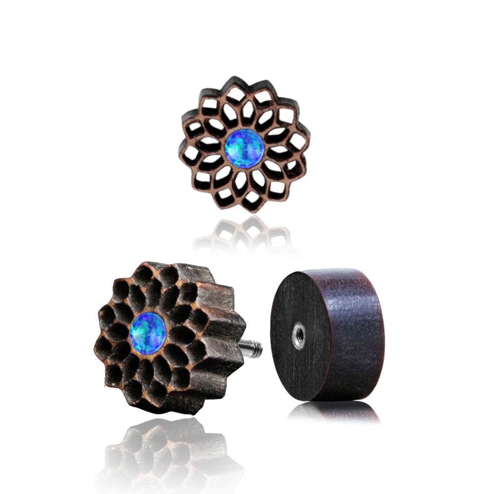 Fake Plug Piercing, Anting Tindik Plug pakai sistem mur ukiran Kayu dengan batu asli.