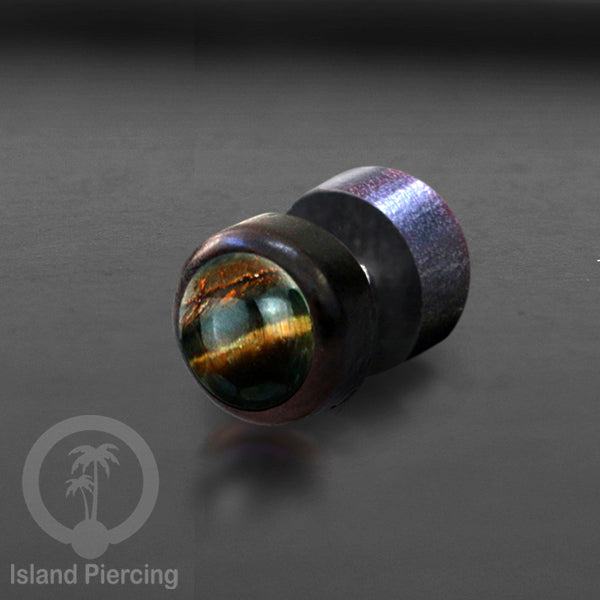 Fake Plug Piercing, Anting Tindik Plug bahan Kayu pakai sistem mur dengan batu asli ukuran 8mm