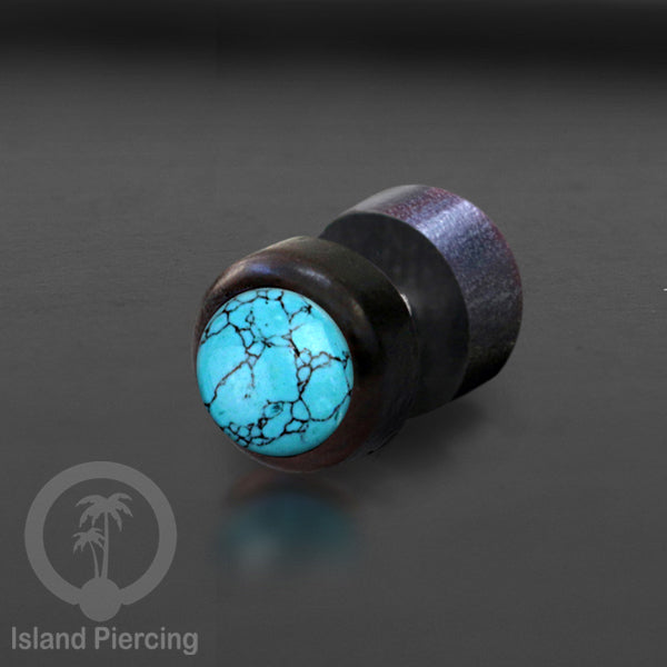 Fake Plug Piercing, Anting Tindik Plug bahan Kayu pakai sistem mur dengan batu asli ukuran 8mm