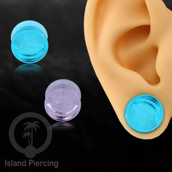 Anting Plug dari piercing buat dari kaca Pyrex. Tindik plug warna transparan pink dan aqua