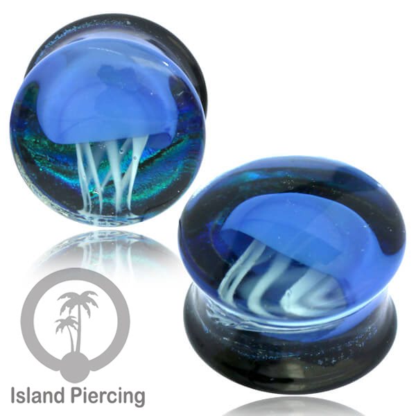 Plug kaca Piercing dengan motif jamur, jelly fish dan spiral. Tindik earplug kaca berkualitas