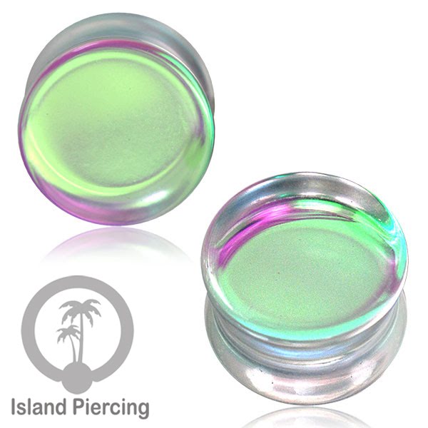 Plug kaca tindik piercing yang transparant. Glass Earplug with mix color variations