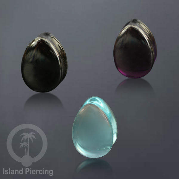 Anting Plug dari Piercing buat dari Kaca Pyrex. Tindik Plug bentuk tetes tiga pilihan warna