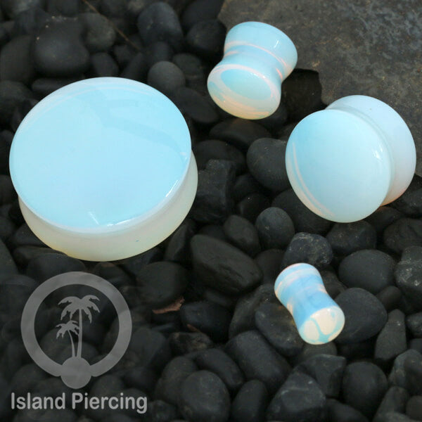 Genuine stone ear plugs tindik Piercing large Gauge, Cat Eye warna biru, Opalite dan Rose quartz