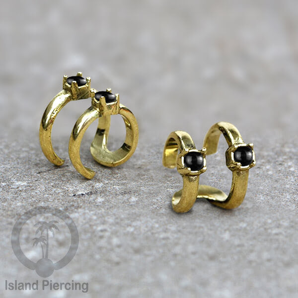 Brass Ear-cuffs , anting perhiasan kuningan jepitan telinga banyak variasi unik, dengan batu asli dapat dipakai tanpa lubang.